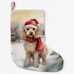 Cockapoo Dog in Snow Christmas  Small Christmas Stocking