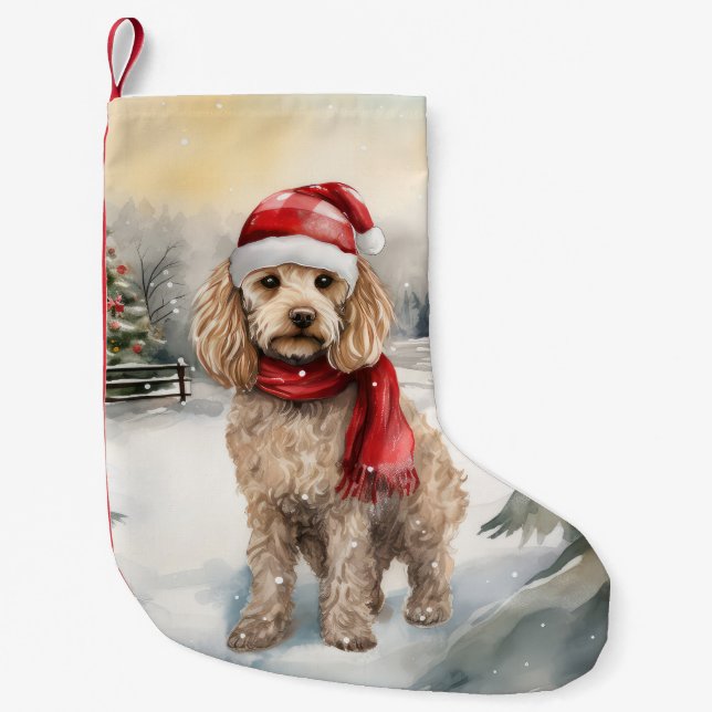 Cockapoo Dog in Snow Christmas  Small Christmas Stocking (Front)