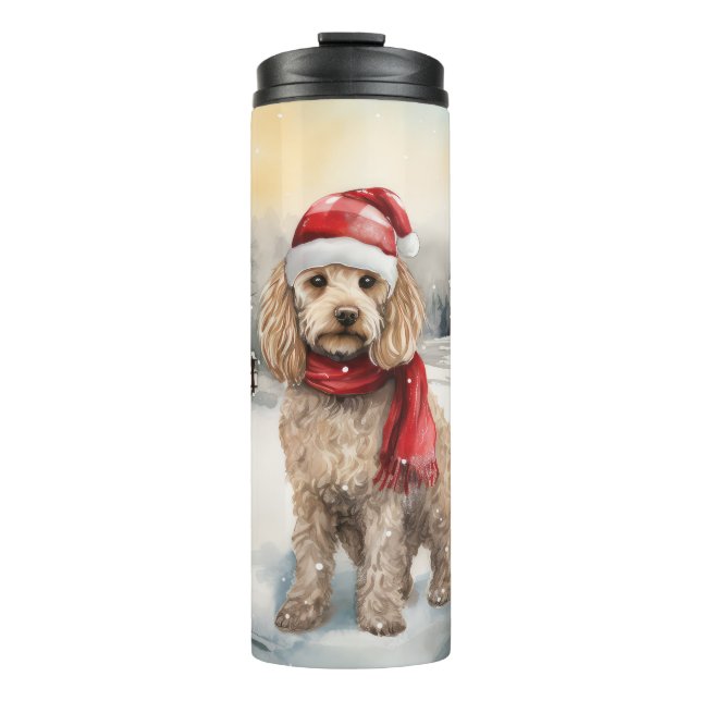 Cockapoo Dog in Snow Christmas  Thermal Tumbler (Front)