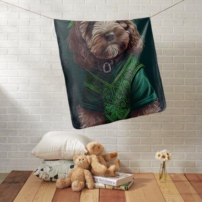 Cockapoo Dog in St. Patrick's Day Dress Baby Blanket (In Situ)