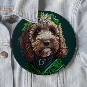 Cockapoo Dog in St. Patrick's Day Dress Button