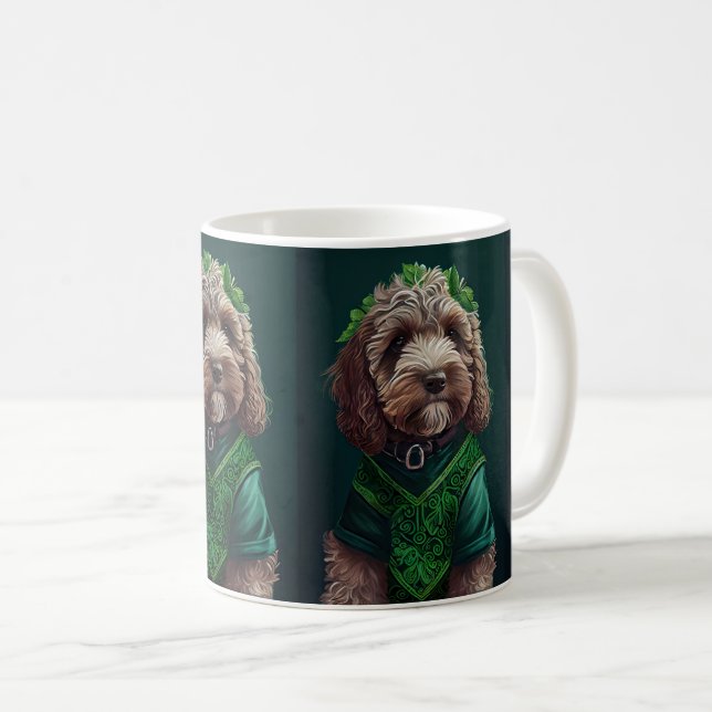 Cockapoo Dog in St. Patrick's Day Dress Coffee Mug (Front Right)
