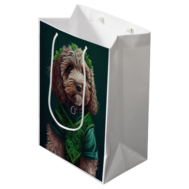 Cockapoo Dog in St. Patrick's Day Dress Medium Gift Bag (Front Angled)