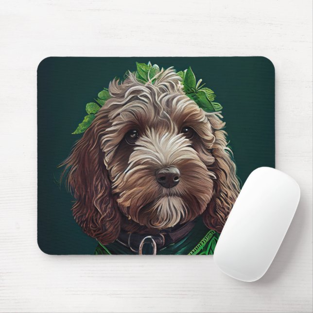 Cockapoo Dog in St. Patrick's Day Dress Mouse Pad (With Mouse)