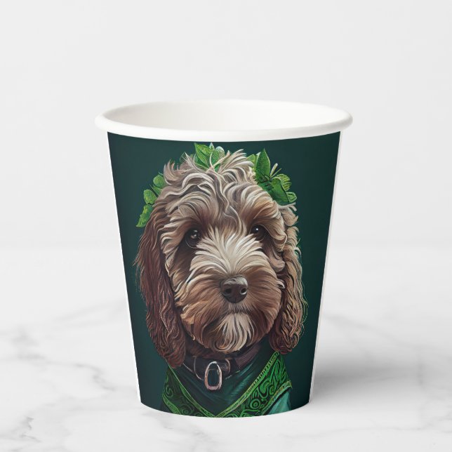 Cockapoo Dog in St. Patrick's Day Dress Paper Cups (Front)