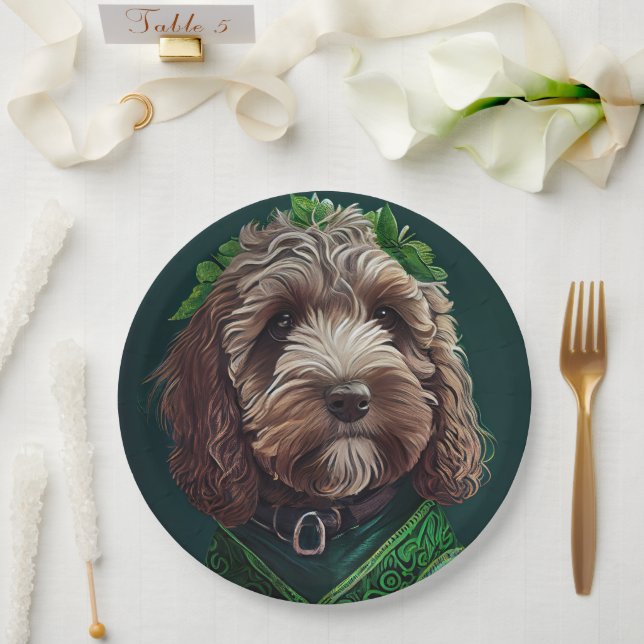 Cockapoo Dog in St. Patrick's Day Dress Paper Plates (Wedding)