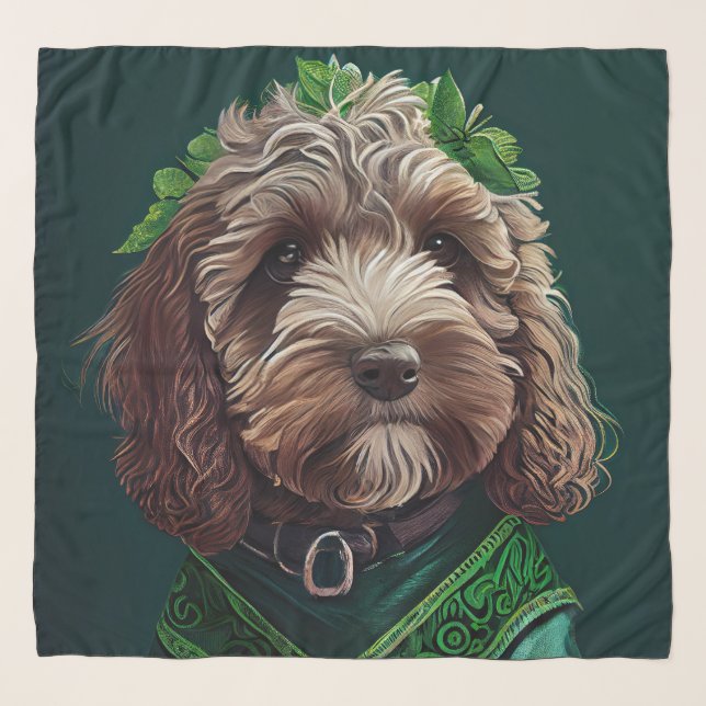 Cockapoo Dog in St. Patrick's Day Dress Scarf (Front)