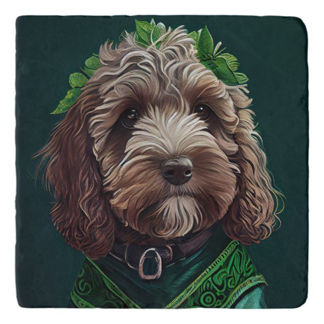 Cockapoo Dog in St. Patrick's Day Dress Trivet (Front)