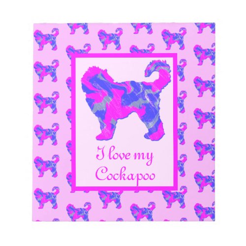 Cockapoo Dog Lover Pink  Blue Silhouette Notepad