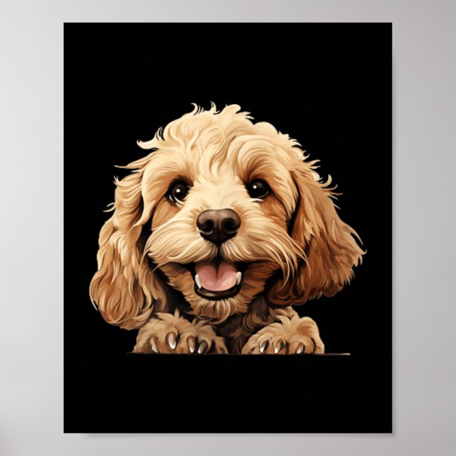 Cockapoo Dog Mom Dad Peeking Puppy Poster (Front)