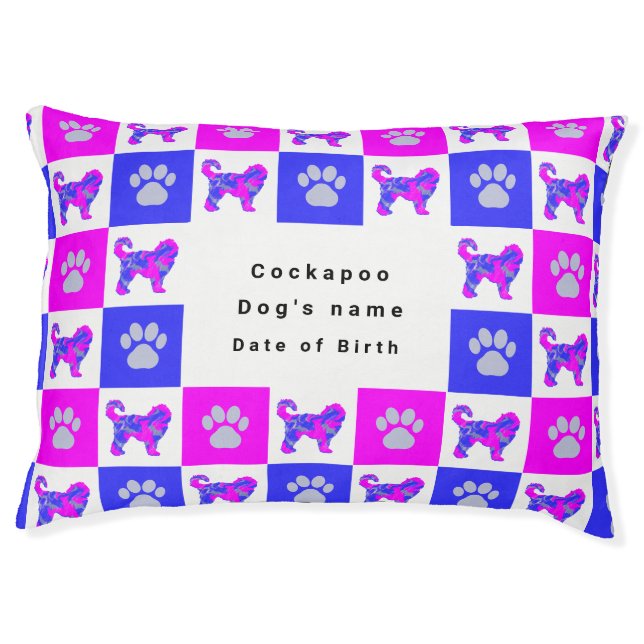 Cockapoo Dog & Paw Crazy Hot Pink Pet Bed (Front)