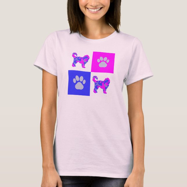 Cockapoo Dog & Paw Pink and Blue T-Shirt (Front)