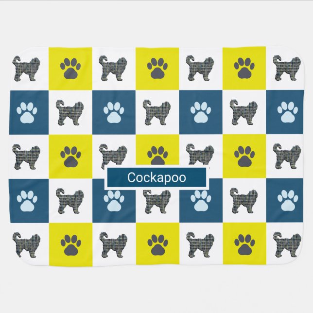 Cockapoo Dog & Paw Y&B Grid Baby Blanket (Horizontal)