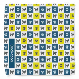 Cockapoo Dog & Paw Yellow & Blue Grid Bandana