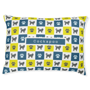 Cockapoo Dog & Paw Yellow & Blue Grid Pet Bed