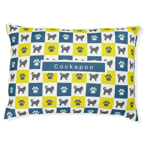 Cockapoo Dog  Paw Yellow  Blue Grid Pet Bed