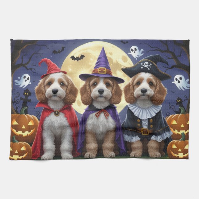 Cockapoo Dog Pumpkin Halloween Funny Kitchen Towel (Horizontal)