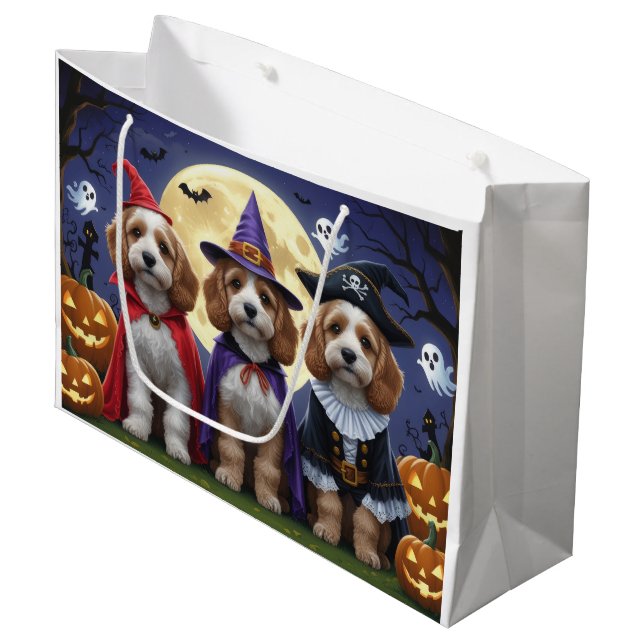 Cockapoo Dog Pumpkin Halloween Funny Large Gift Bag (Front Angled)