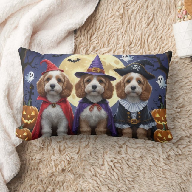 Cockapoo Dog Pumpkin Halloween Funny Lumbar Pillow (Blanket)