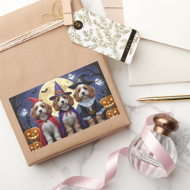 Cockapoo Dog Pumpkin Halloween Funny Rectangular Sticker (Gifting)