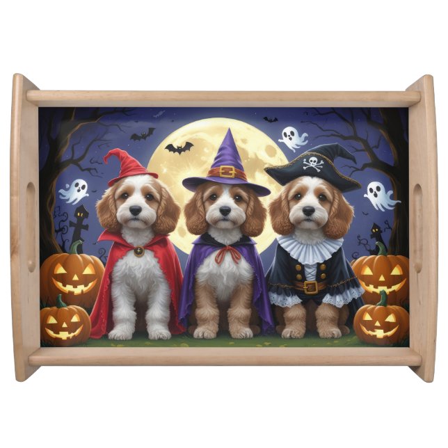 Cockapoo Dog Pumpkin Halloween Funny Serving Tray (Front)
