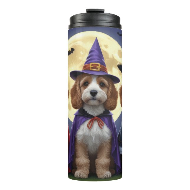 Cockapoo Dog Pumpkin Halloween Funny Thermal Tumbler (Front)