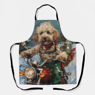 Cockapoo Dog Riding Motorcycle Christmas Apron