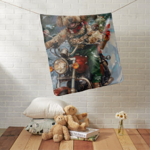 Cockapoo Dog Riding Motorcycle Christmas Baby Blanket