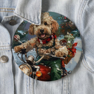 Cockapoo Dog Riding Motorcycle Christmas Button
