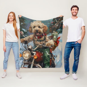 Cockapoo Dog Riding Motorcycle Christmas Fleece Blanket