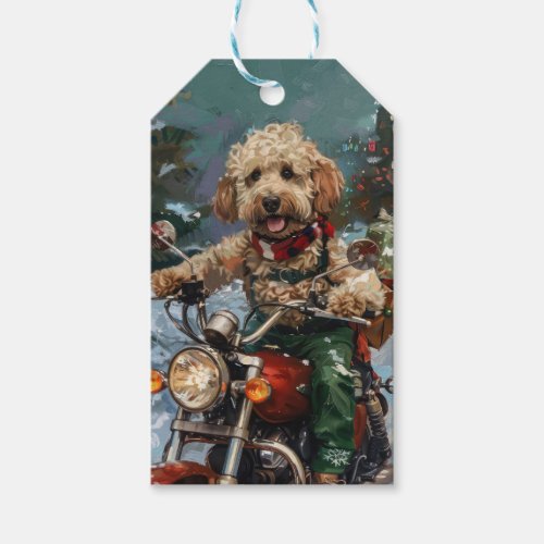 Cockapoo Dog Riding Motorcycle Christmas Gift Tags