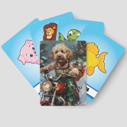 Cockapoo Dog Riding Motorcycle Christmas Matching Game Cards