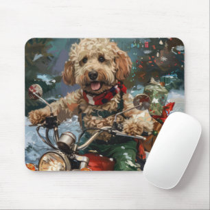 Cockapoo Dog Riding Motorcycle Christmas Mouse Pad