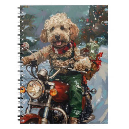 Cockapoo Dog Riding Motorcycle Christmas Notebook