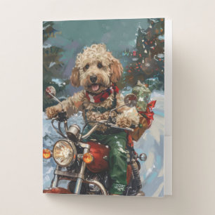 Cockapoo Dog Riding Motorcycle Christmas Pocket Folder
