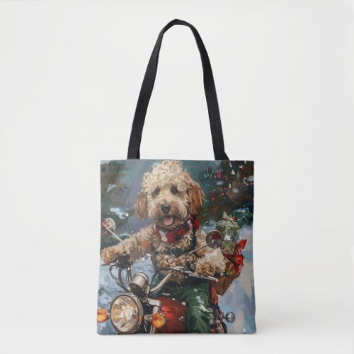 Cockapoo Dog Riding Motorcycle Christmas Tote Bag