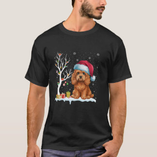Cockapoo Dog Santa Hat Festive Tree Light Christma T-Shirt