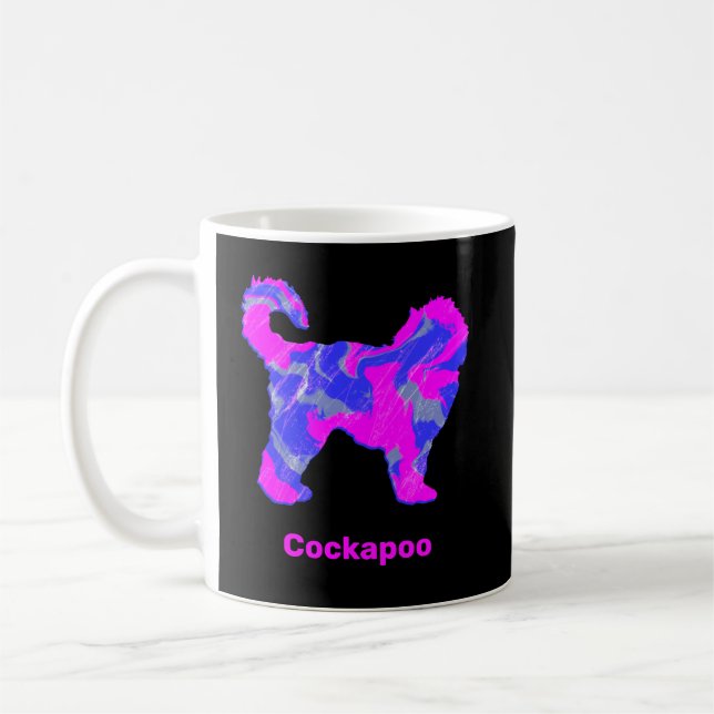 Cockapoo Dog Silhouette Crazy Hot Pink Black Coffee Mug (Left)