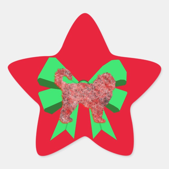 Cockapoo Dog Silhouette Green Bow Christmas Star Sticker (Front)