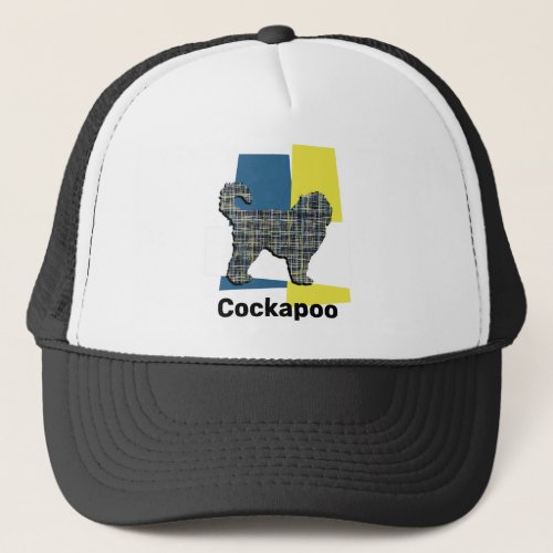Cockapoo Dog Silhouette Yellow  Blue TriC Grid Trucker Hat