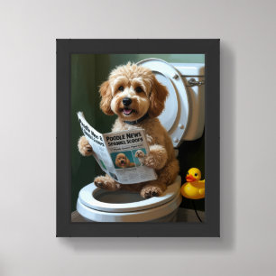 Cockapoo Dog Sitting On Toilet Funny Framed Art