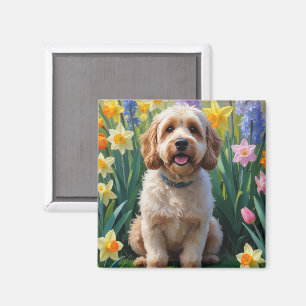 Cockapoo Dog Spring Flowers Painting Magnet