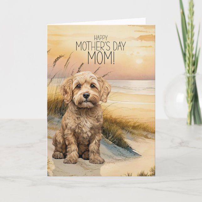 Cockapoo Dog Sunset Beach Mother's Day Holiday Card (Front)