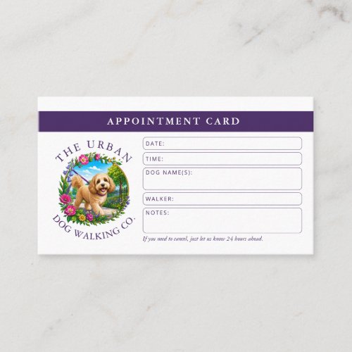 Cockapoo Dog Walker Custom Logo Appointment Card