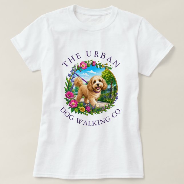 Cockapoo Dog Walker Custom Logo T-Shirt (Design Front)
