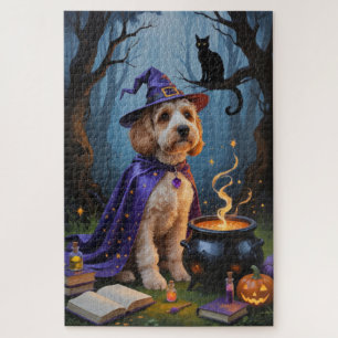 Cockapoo Dog Whimsical Halloween Painting Jigsaw Puzzle