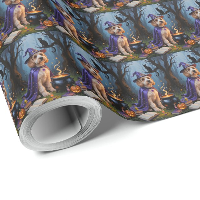 Cockapoo Dog Whimsical Halloween Painting Wrapping Paper (Roll Corner)
