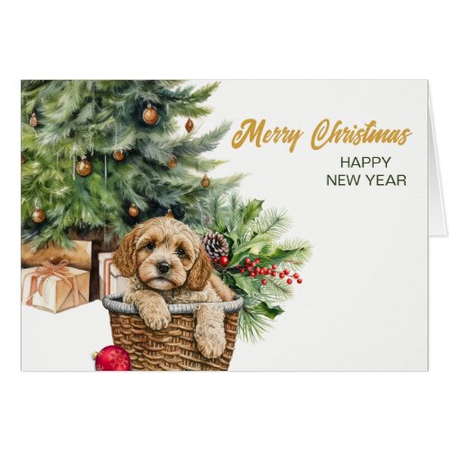 Cockapoo Dog Wicker Basket Christmas