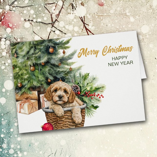 Cockapoo Dog Wicker Basket Christmas (Creator Uploaded)
