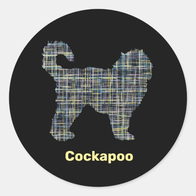 Cockapoo Dog Yellow & Black Grid Line Classic Round Sticker (Front)